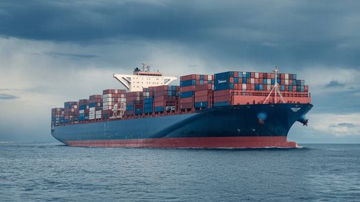 Kapal kontainer bermuatan penuh di laut